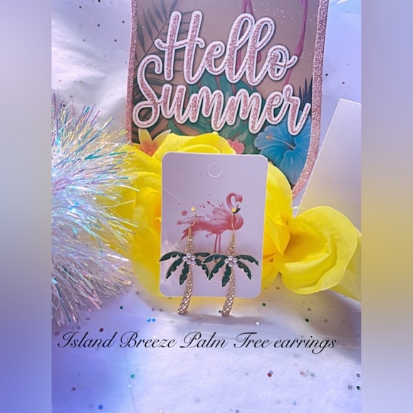 Large Palm tree dangle and drop earrings on gold hooks/tropical/ - Picture 3 of 11